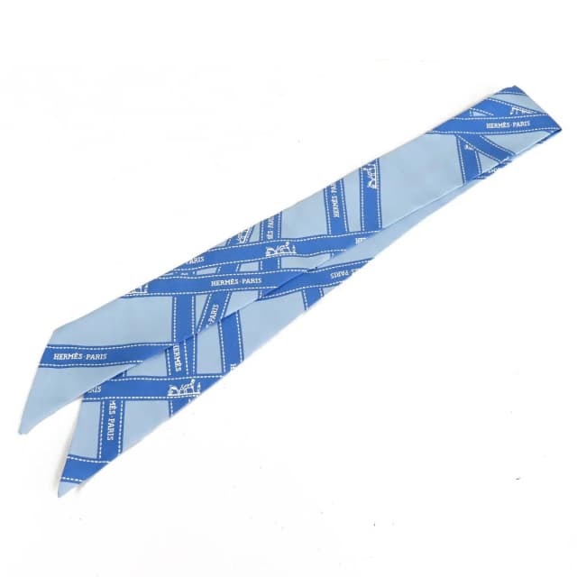 Hermès Twilly Blue Silk Bolduc Pattern Scarf in Blue Silk from The Reluxe, photo 1 of 1