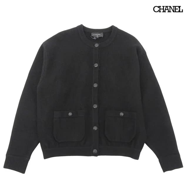 Chanel Coco Button Silk Cashmere Knit Cardigan Black in Black Silk from The Reluxe, photo 1 of 1