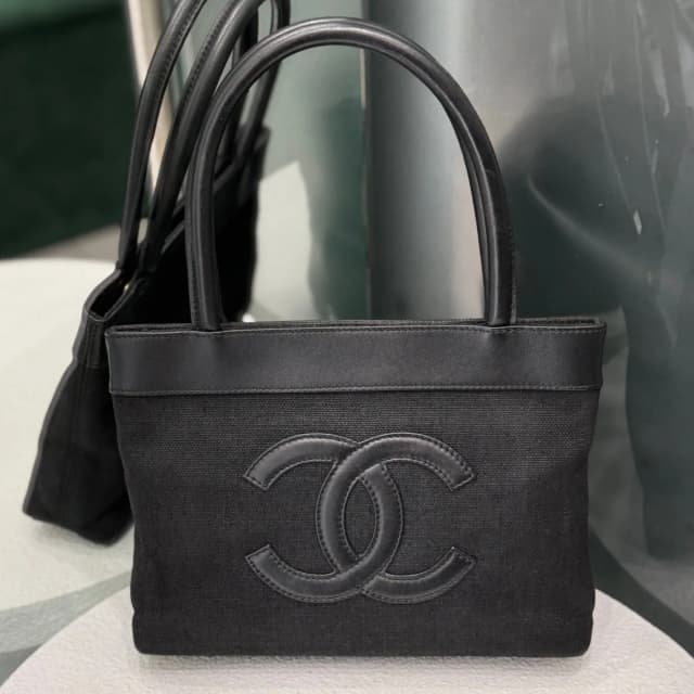 Chanel Vintage Mini CC Canvas Tote -Black in Black Canvas from Revivre Luxury Consignment, photo 1 of 1
