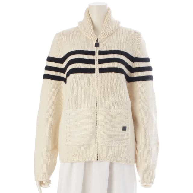 Chanel 06A Wool Cashmere Sports Border Zip Up Knit Top Ivory 40 in White Cashmere from The Reluxe, photo 1 of 1