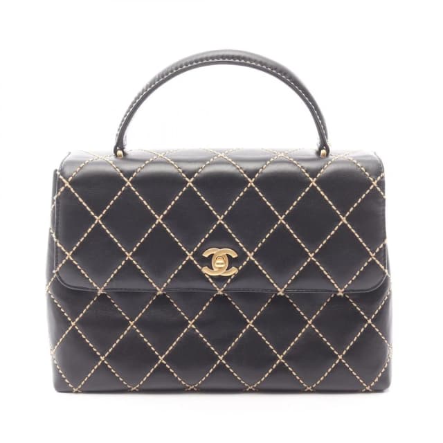 Chanel Handbag Wild Stitch Top Handle Black Leather in Black Leather from The Reluxe, photo 1 of 1