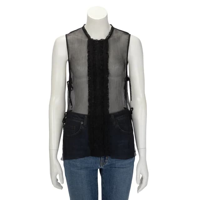 Chanel Silk & Lace Tie Side Sleeveless Blouse FR 42 in Black Silk from Blue Spinach, photo 1 of 1
