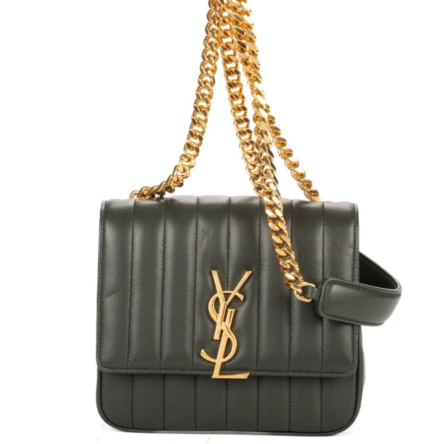Saint Laurent Small Vicky Chain Flap Bag Crossbody Da Green Matelasse Calfskin in Green Calfskin from The Reluxe, photo 1 of 1