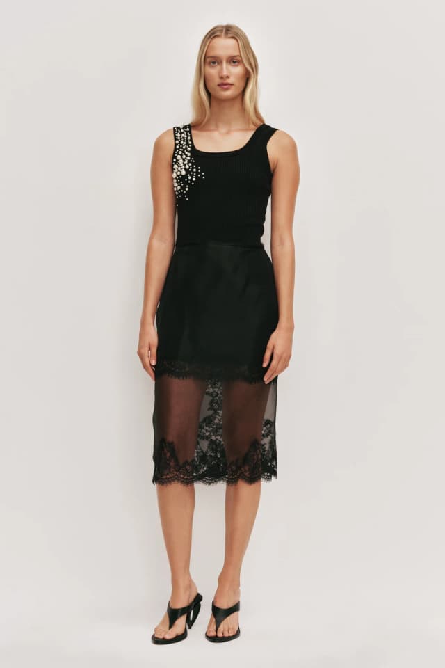AJE Marlene Pearl Knit Tank in BLK IVRY, image 1 of 1 from Aje