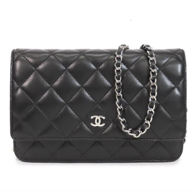Chanel Chain Wallet Black Silver Lambskin Quilted Pochette Shoulder Bag in Black Lambskin from The Reluxe, photo 1 of 1