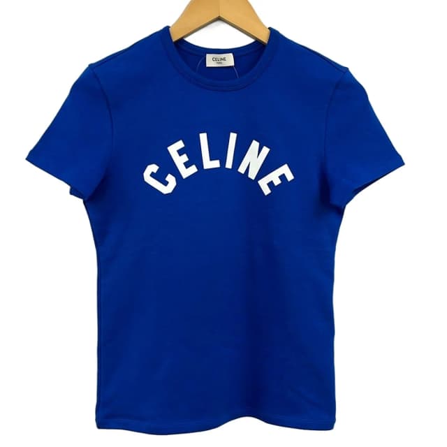 Celine Short Sleeve T-Shirt GG K4 Blue Logo Ribbed Cotton Jersey L in Blue from The Reluxe, photo 1 of 1