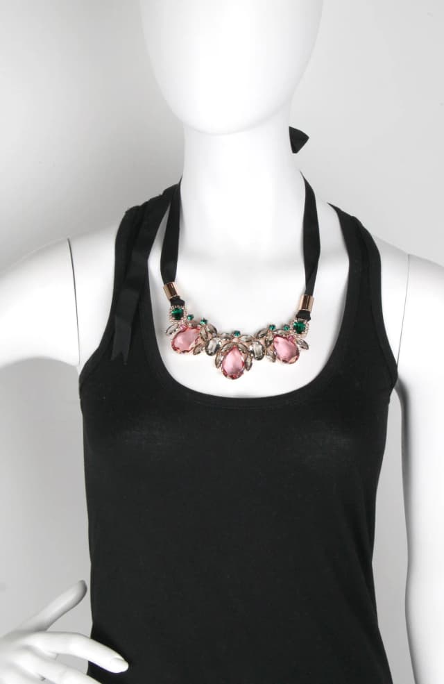 MAWI Dynasty Teardrop Crystal Ribbon Necklace, Pink, image 1 of 1 from Cultstatus