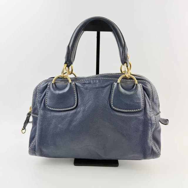 Miu Miu Ring Handle Contrast Stitch Mini Boston Bag Leather Navy Gold Vintage in Navy Leather from The Reluxe, photo 1 of 1