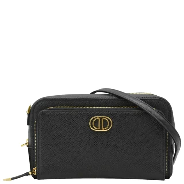 Dior Caro Grained Leather Double Pouch Crossbody Bag Black in Black Caviar leather from Dallas Designer Handbags, photo 1 of 1