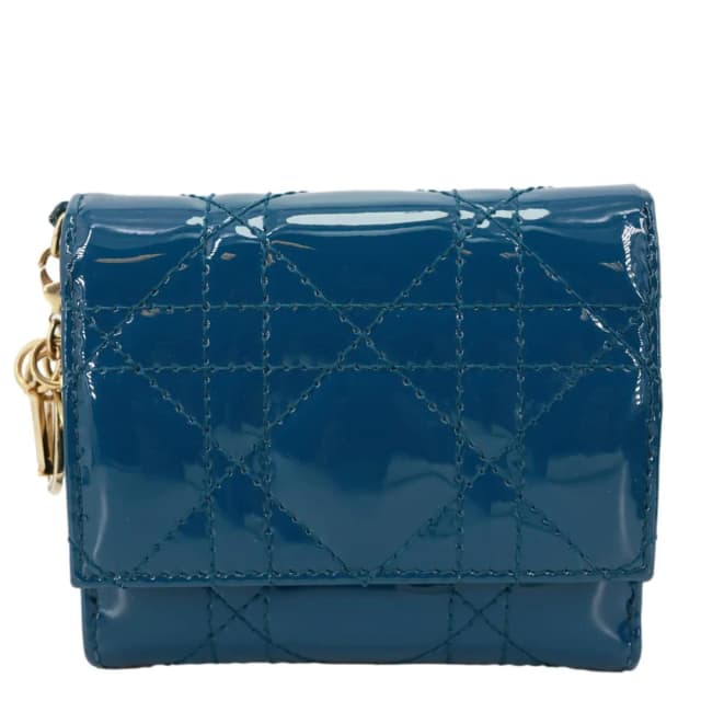 Lady Dior Lotus Cannage Patent Leather Wallet Blue in Blue Patent leather from Dallas Designer Handbags, photo 1 of 1
