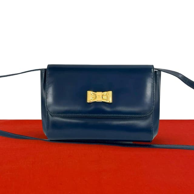 Gucci Ribbon Motif GG Logo Leather Mini Shoulder Bag Pochette Crossbody Navy in Navy Leather from The Reluxe, photo 1 of 1