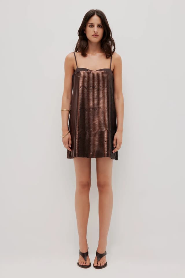 Aje Studio Saylor Sequin Mini Dress in CHOCOLATE, image 1 of 1 from Aje
