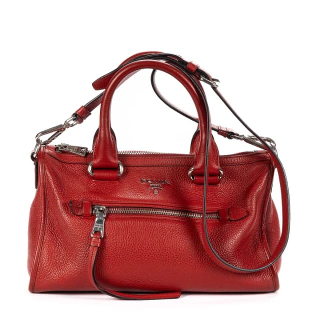 Prada Small Bauletto Boston Red Vitello Phoenix Shoulder Bag in Red from The Reluxe, photo 1 of 1