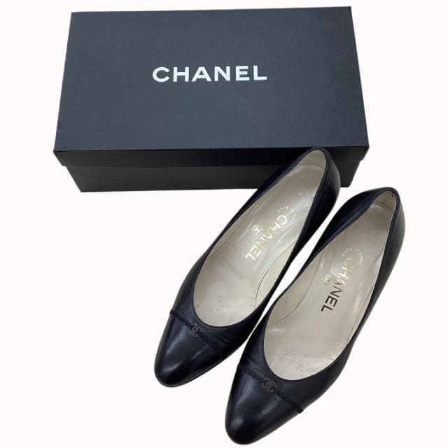 Chanel Pumps CC Logo Leather Black Heels in Black Leather from The Reluxe, photo 1 of 1