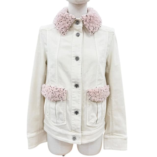 Chanel 16B Stone Mini Coco Buttons Fleece Denim Jacket Ivory 34 in White Denim from The Reluxe, photo 1 of 1