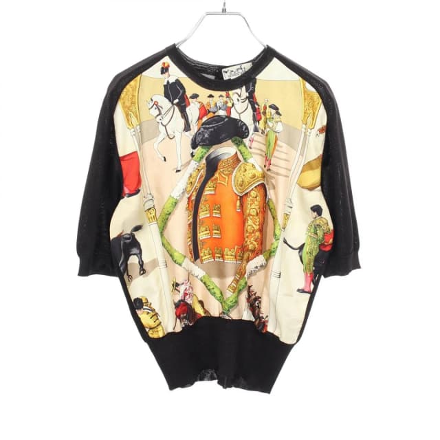 Hermès Knit Plaza de Toros Contrast Short Sleeve Silk Sweater in Silk from The Reluxe, photo 1 of 1