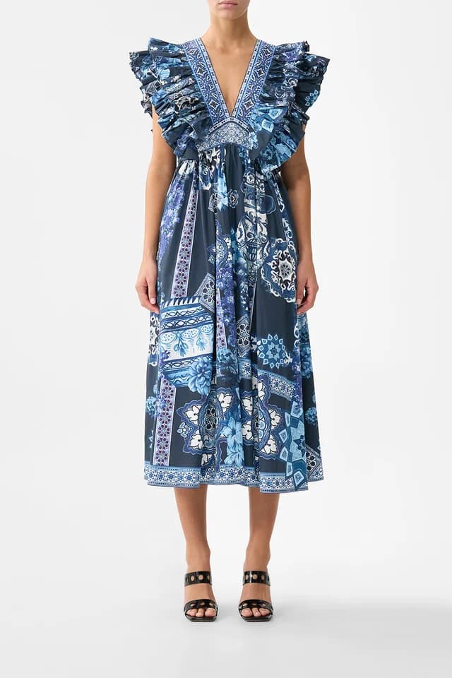 Camilla eBoutique DOUBLE FRILL SLEEVE MIDI DRESS A TILED WONDERLAND, image 1 of 1 from CAMILLA