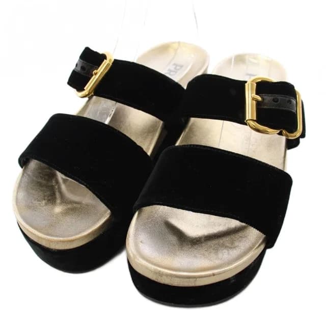 Prada Buckle Sandals Velour Thick Sole Double Strap Black TK 39 in Black Velvet from The Reluxe, photo 1 of 1