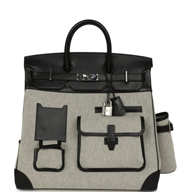 Hermès Birkin Cargo HAC 40 Black Evercalf, Ecru-Black Toile H Palladium Hardware in Black/Grey Evercalf/Toile from Madison Avenue Couture, photo 1 of 1