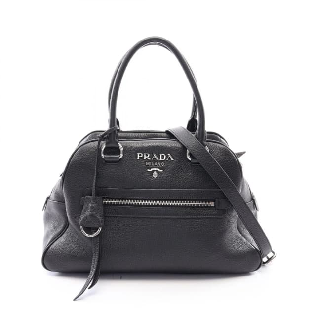 Prada Handbag Logo 2-Way Black Leather Metal in Black Leather from The Reluxe, photo 1 of 1
