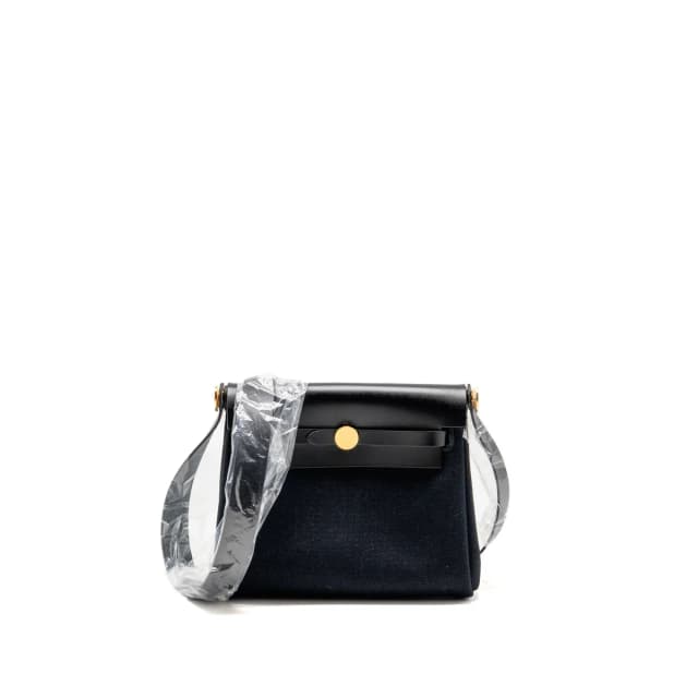 Hermès Mini Herbag Canvas / Hunter Leather Black GHW Stamp G in Black Canvas from EMIER, photo 1 of 1