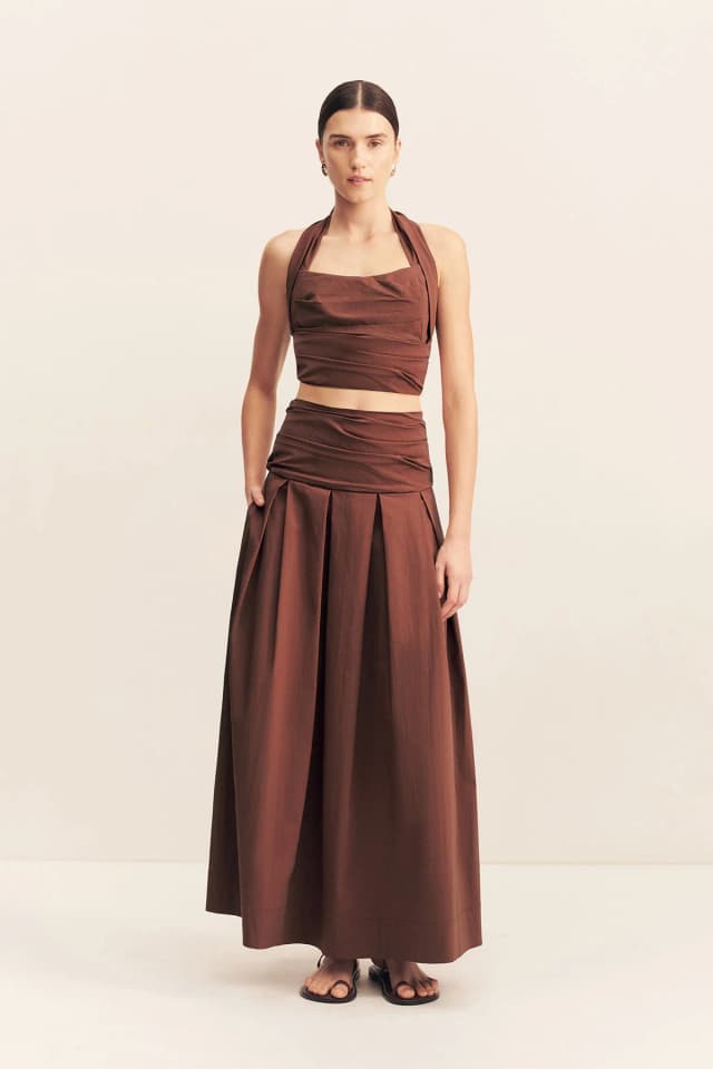 Shona Joy CAMPBELL PLEATED MAXI SKIRT - ESPRESSO, image 1 of 1 from Shona Joy