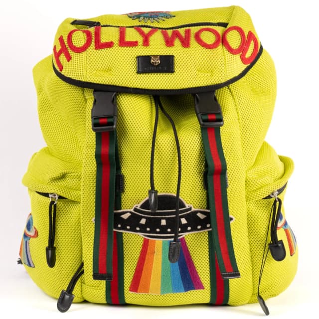 Gucci Applique Hollywood Rucksack Nylon/Mesh Bag - Yellow in Yellow Nylon from H&T, photo 1 of 1