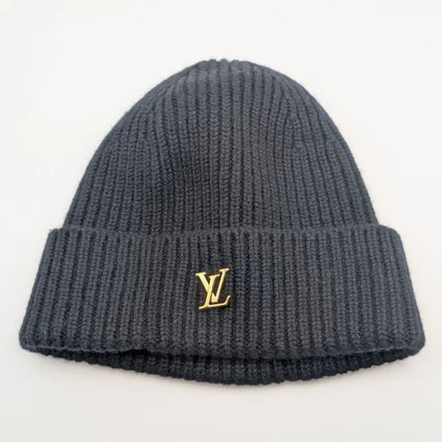 Louis Vuitton Spark Noir Black Knit Hat Beanie Logo in Black Cashmere from The Reluxe, photo 1 of 1