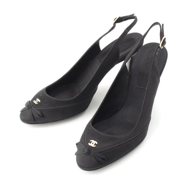 Chanel Satin Slingback CC Logo Rhinestone Mules Black 37C in Black Satin from The Reluxe, photo 1 of 1