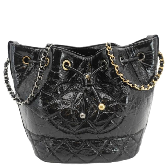 Chanel CC Drawstring Shiny Aged Calfskin Chain Shoulder Bag Black in Black Calfskin from Dallas Designer Handbags, photo 1 of 1