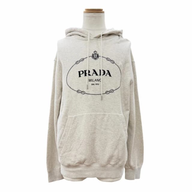 Prada 100% Cotton Front Logo Print Pullover Hoodie Light Gray in Grey from The Reluxe, photo 1 of 1