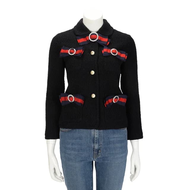 Gucci Bow Detail Jacket IT 38 in Black Tweed from Blue Spinach, photo 1 of 1