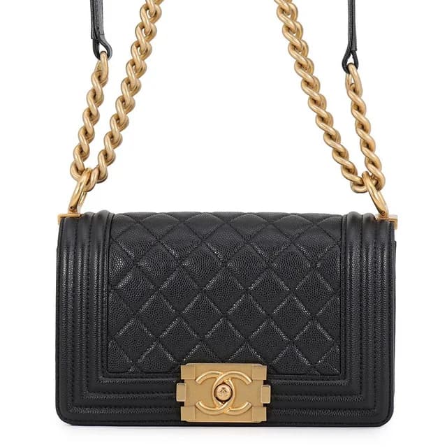 Chanel Chain Shoulder Bag Boy Small Quilted CC Logo Black in Black Caviar leather from The Reluxe, photo 1 of 1