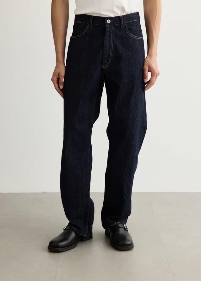 Still By Hand Five Pocket Selvedge Denim Pants in NAVY, image 1 of 1 from Incu