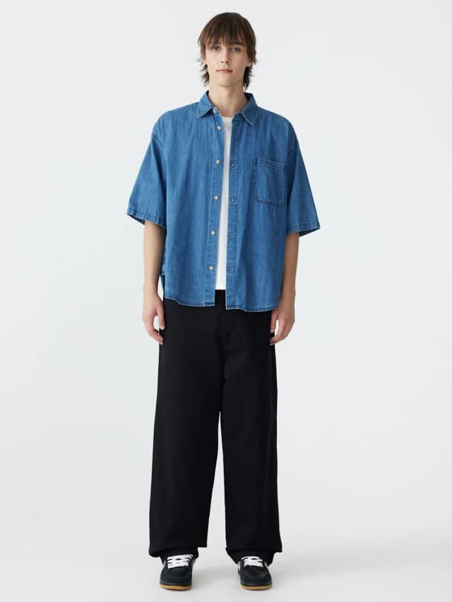 Bassike Organic Denim Short Sleeve Shirt, image 1 of 1 from bassike
