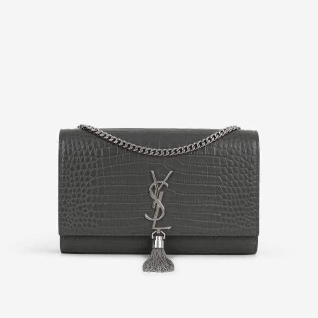 Saint Laurent Medium Kate Tassel Bag - Grey Croc Embossed | Silver Hardware in Grey Calfskin from Bagista, photo 1 of 1
