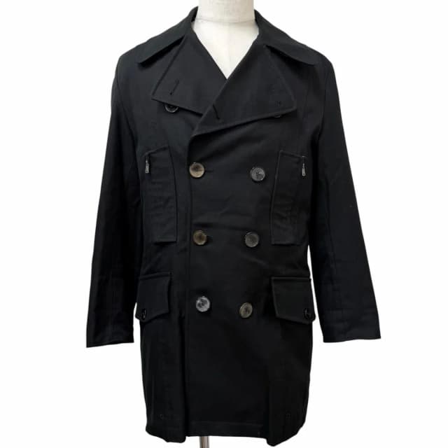Vintage Cotton Rive Gauche Big YSL Double Breasted Pea Coat Black in Black from The Reluxe, photo 1 of 1
