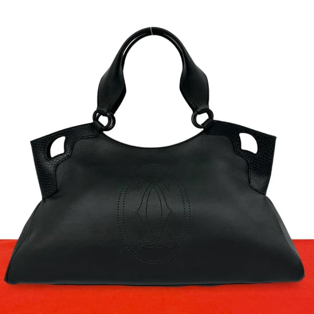 Cartier Marcello Perforated Logo Leather Tote Mini Boston Bag Black in Black Leather from The Reluxe, photo 1 of 1