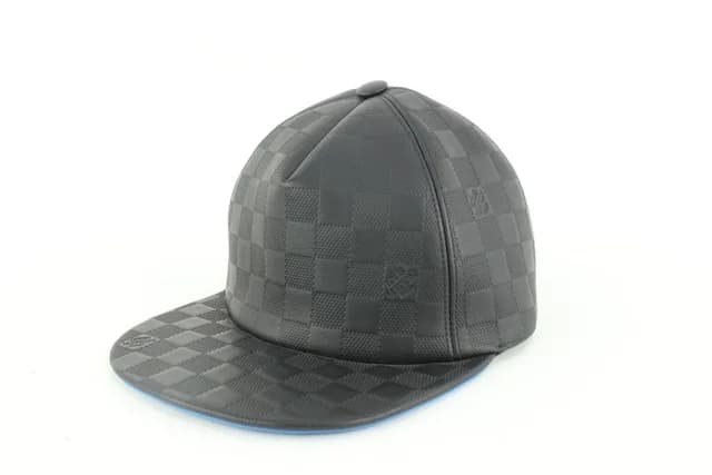 Louis Vuitton 21FW Black x Blue Leather Damier Infini Baseball Cap Hat in Black Leather from Bagriculture, photo 1 of 1