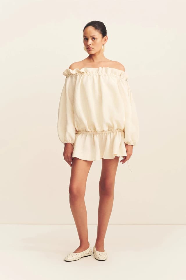 Shona Joy JASPER LINEN BLEND MINI DRESS - RESIN, image 1 of 1 from Shona Joy