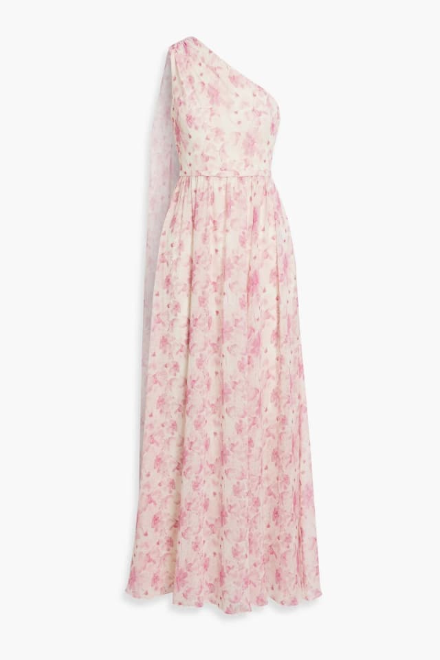 Mikael Aghal One-Shoulder Floral-Print Chiffon Maxi Dress in Baby pink, image 1 of 1 from THE OUTNET