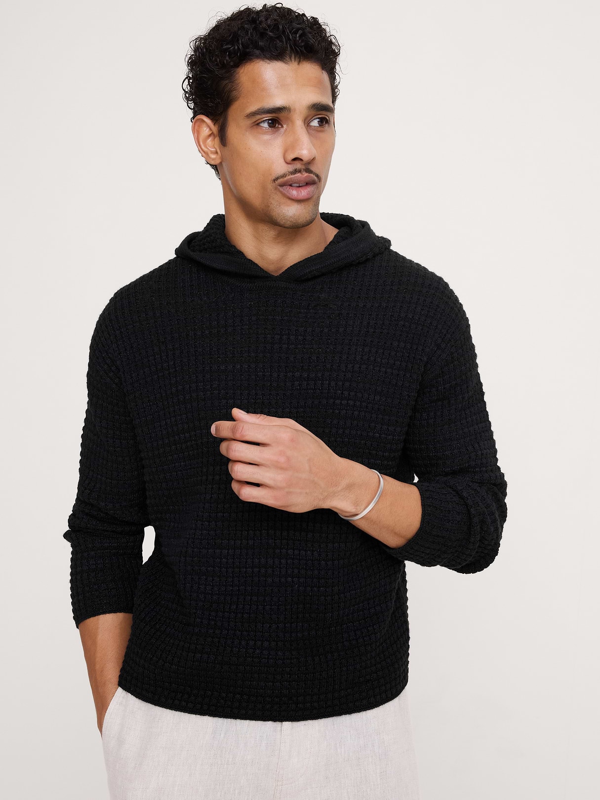 Banana Republic Linen-Cotton Sweater Hoodie in Black, image 1 of 1 from Banana Republic (US)