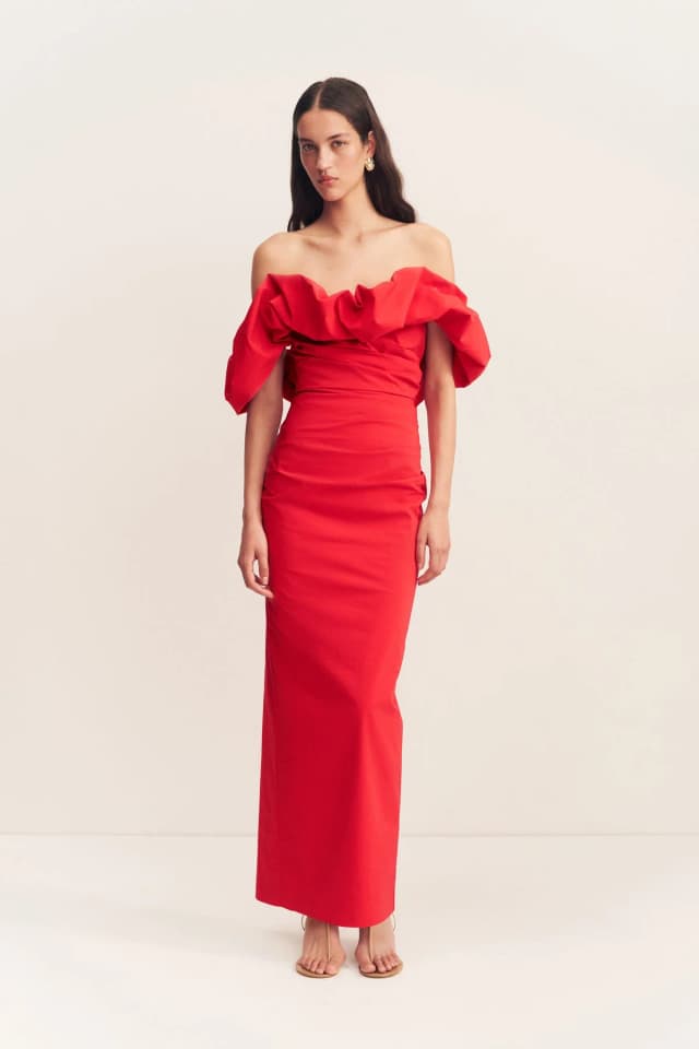 Shona Joy CAMPBELL OFF SHOULDER BUBBLE MAXI DRESS - GOJI, image 1 of 1 from Shona Joy