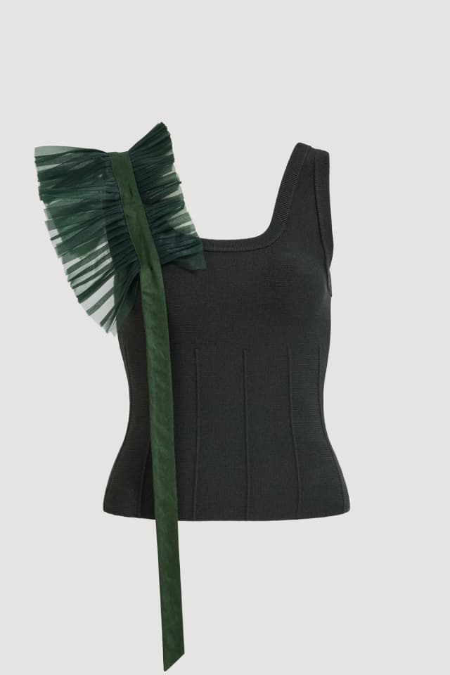 AJE Ava Knit Tank in HUNTER GREEN, image 1 of 1 from Aje