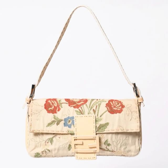 Fendi Selleria Mamma Bucket Flower Embroidery Shoulder Bag Botanical Pattern FF in Canvas from The Reluxe, photo 1 of 1