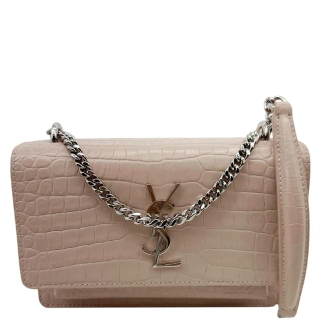 Saint Laurent Monogram Sunset Crocodile Embossed Leather Crossbody Bag Pink in Pink Crocodile from Dallas Designer Handbags, photo 1 of 1