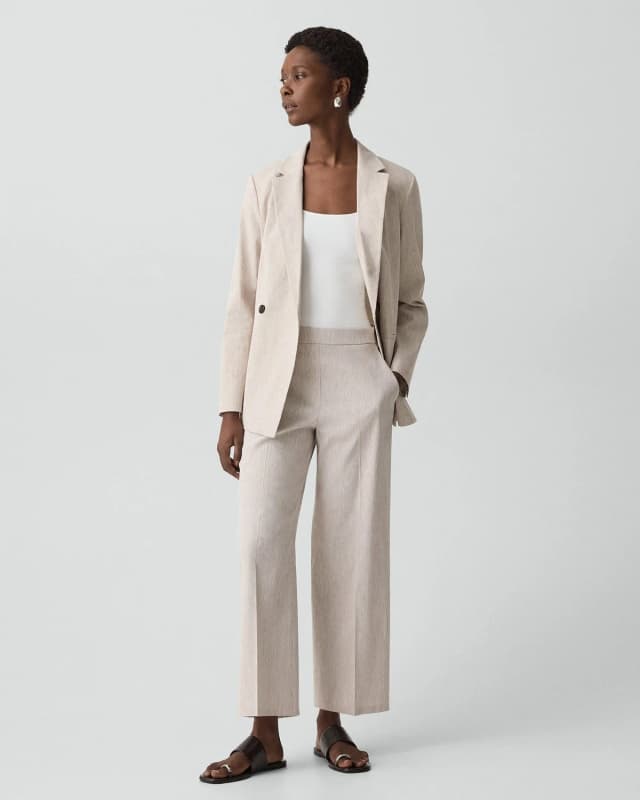 Theory Classic Straight Pull-On Pant in Textured Linen, image 1 of 1 from Theory