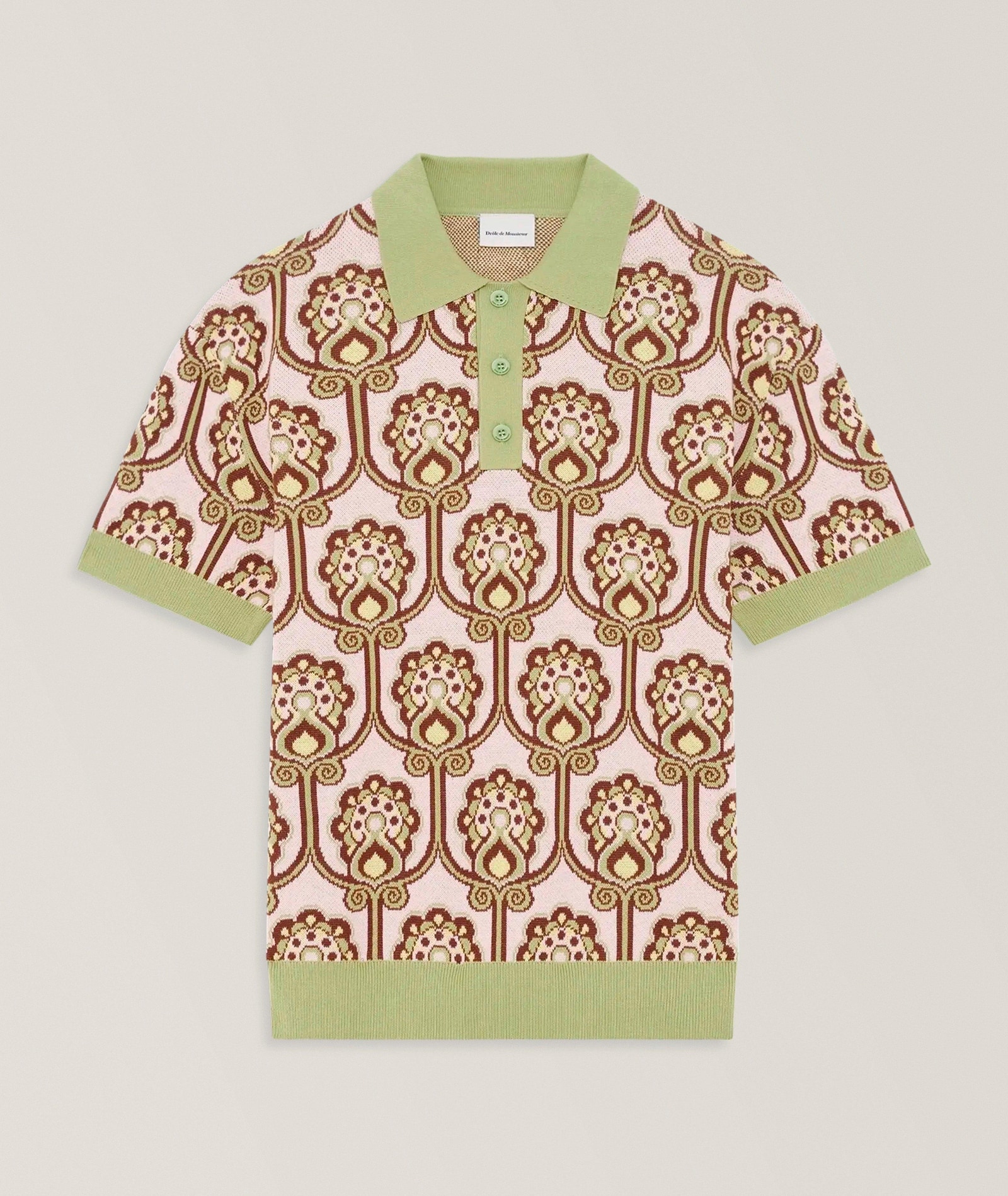 Drôle de Monsieur Floral Tapestry Knit Polo in Pink Cotton & Cotton Blends, image 1 of 1 from Harry Rosen
