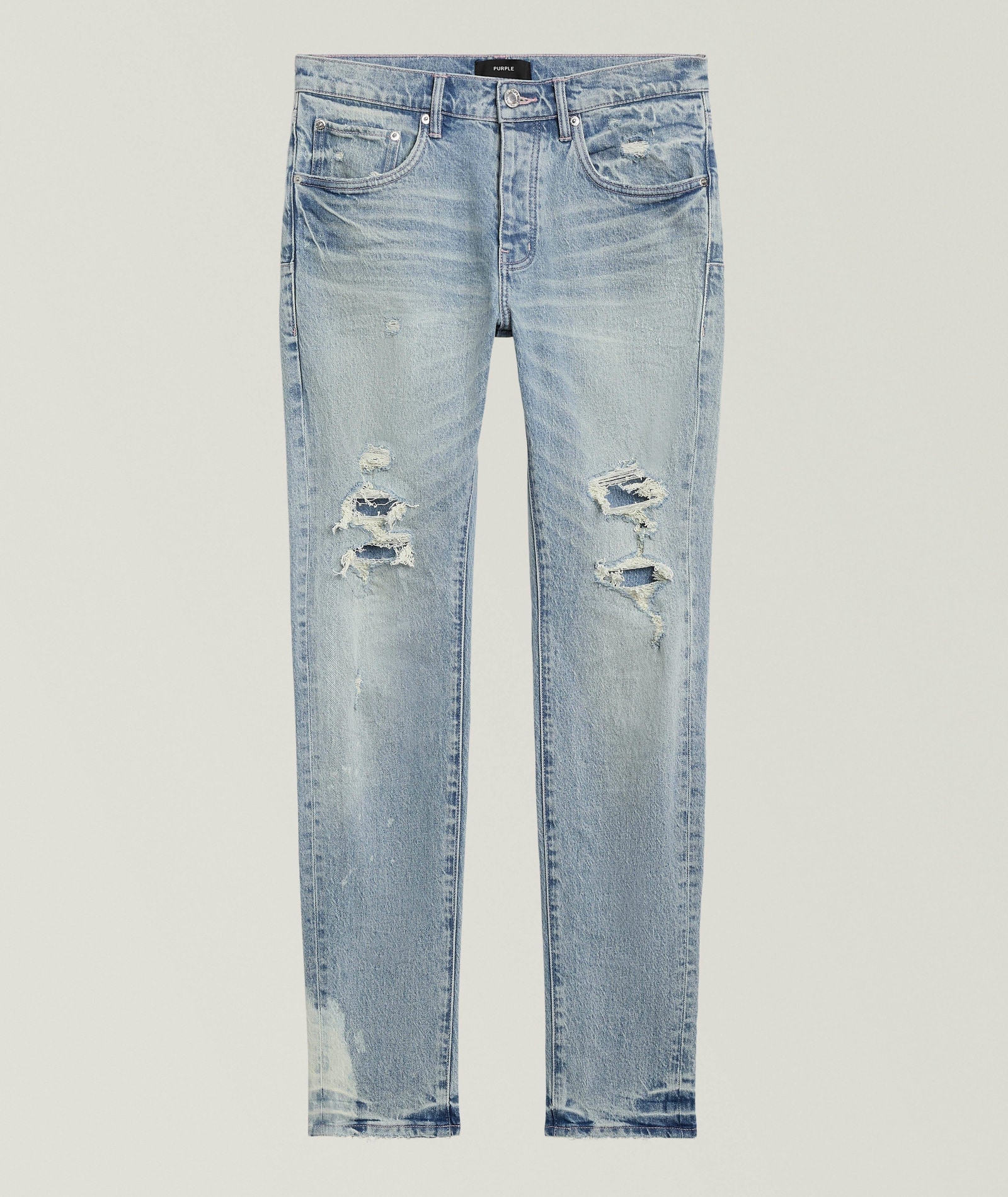 Purple Brand P001 Repairs Stretch-Cotton Skinny Jeans in Blue Cotton & Cotton Blends, image 1 of 1 from Harry Rosen