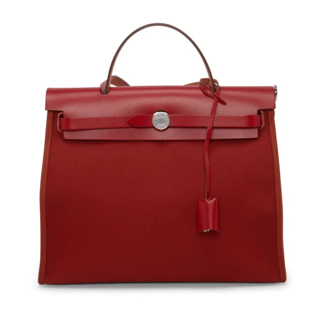 Hermès Leather & Officier Canvas Herbag 31 Bag in Rouge Piment Canvas from Blue Spinach, photo 1 of 1